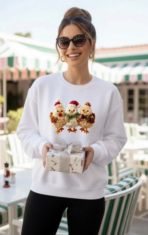 Latch Hook Fluffy Chickens Graphic Sweatshirt - Bitsy Gypsy Boutique