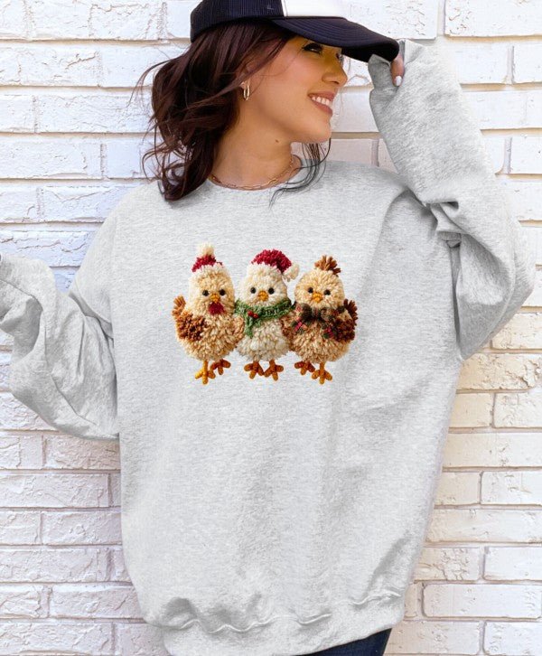 Latch Hook Fluffy Chickens Graphic Sweatshirt - Bitsy Gypsy Boutique