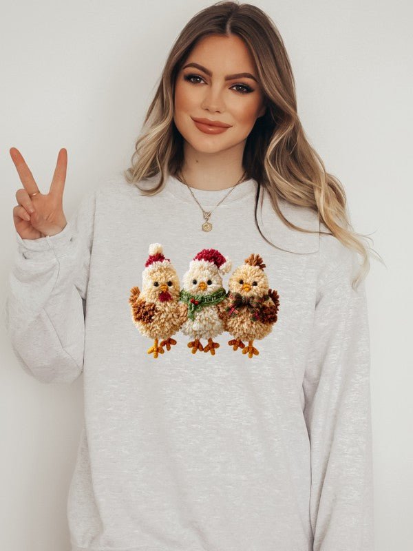 Latch Hook Fluffy Chickens Graphic Sweatshirt - Bitsy Gypsy Boutique
