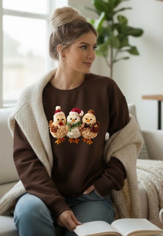 Latch Hook Fluffy Chickens Graphic Sweatshirt - Bitsy Gypsy Boutique