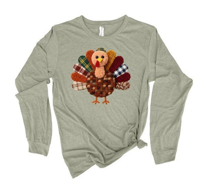 Latchwork Turkey Thanksgiving Long Sleeve Tee Top - Bitsy Gypsy Boutique