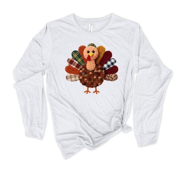 Latchwork Turkey Thanksgiving Long Sleeve Tee Top - Bitsy Gypsy Boutique