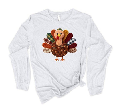 Latchwork Turkey Thanksgiving Long Sleeve Tee Top - Bitsy Gypsy Boutique
