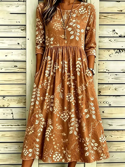 Lavender Floral Print Ruched Midi Dress With Pockets - Bitsy Gypsy Boutique