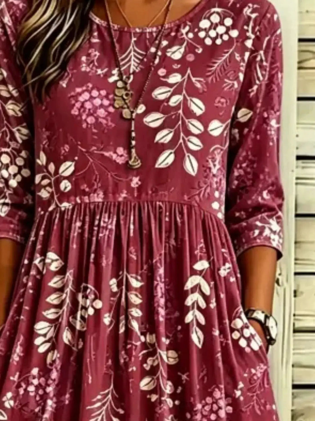Lavender Floral Print Ruched Midi Dress With Pockets - Bitsy Gypsy Boutique