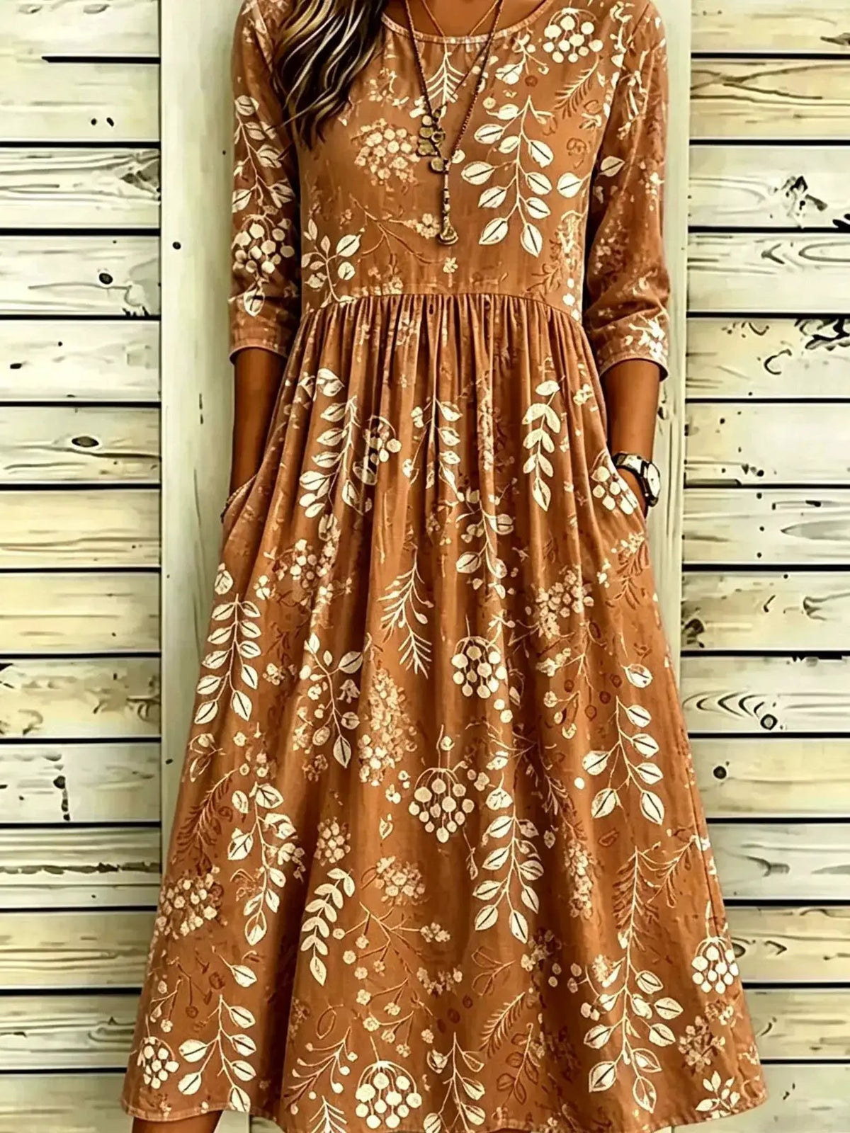 Lavender Floral Print Ruched Midi Dress With Pockets - Bitsy Gypsy Boutique