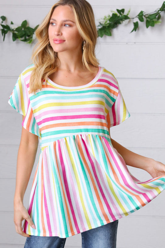 Lavender Rainbow Stripe Babydoll To - Bitsy Gypsy Boutique