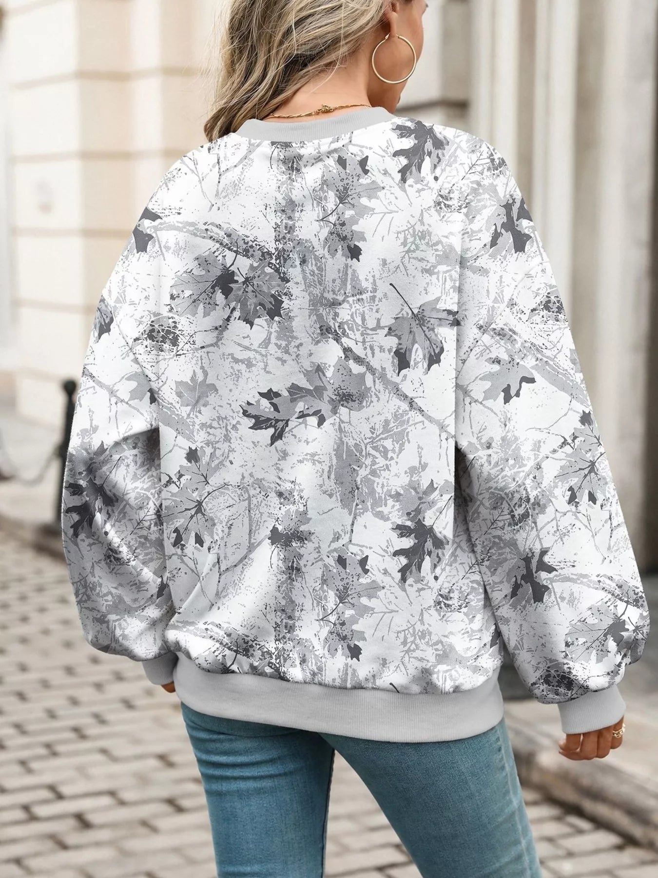 Leaf Print Sweatshirt with Contrasting Trim - Bitsy Gypsy Boutique