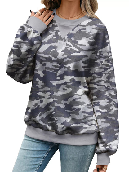Leaf Print Sweatshirt with Contrasting Trim - Bitsy Gypsy Boutique