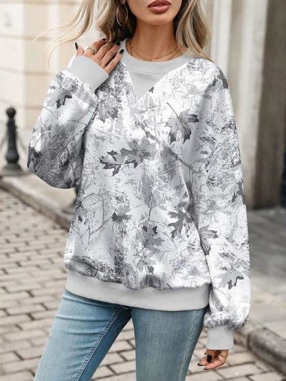 Leaf Print Sweatshirt with Contrasting Trim - Bitsy Gypsy Boutique