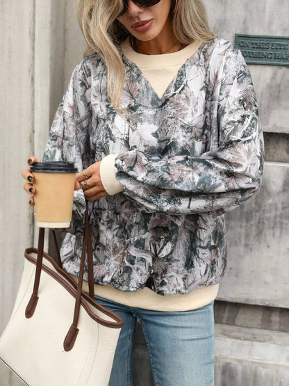 Leaf Print Sweatshirt with Contrasting Trim - Bitsy Gypsy Boutique