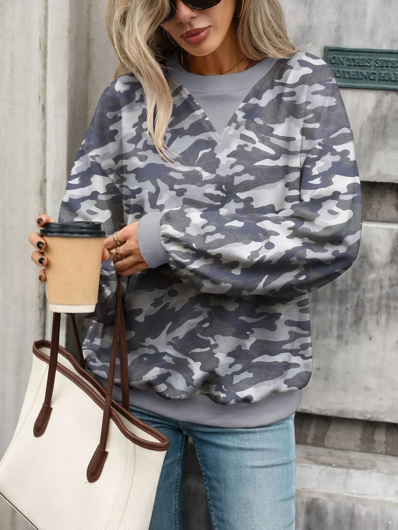 Leaf Print Sweatshirt with Contrasting Trim - Bitsy Gypsy Boutique