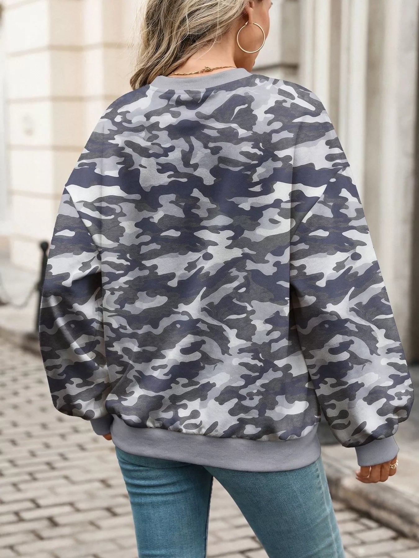 Leaf Print Sweatshirt with Contrasting Trim - Bitsy Gypsy Boutique