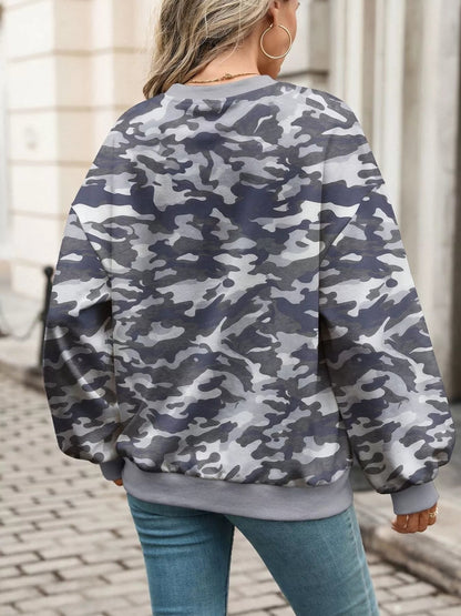 Leaf Print Sweatshirt with Contrasting Trim - Bitsy Gypsy Boutique