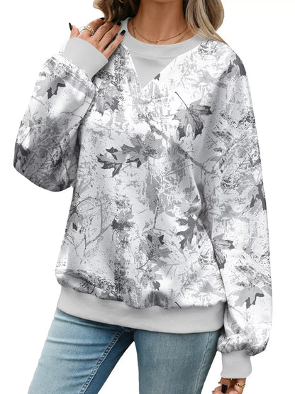 Leaf Print Sweatshirt with Contrasting Trim - Bitsy Gypsy Boutique