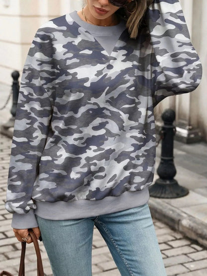 Leaf Print Sweatshirt with Contrasting Trim - Bitsy Gypsy Boutique