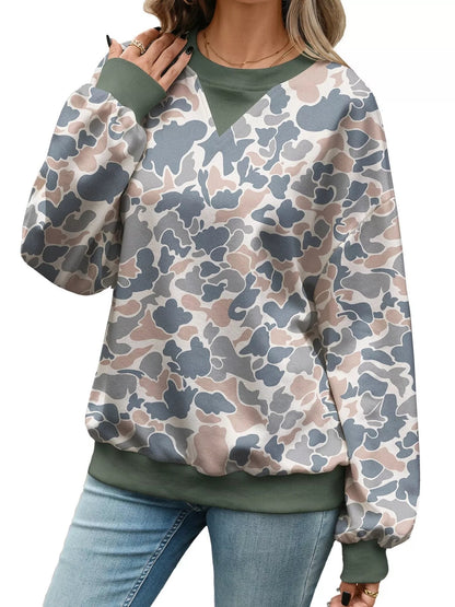 Leaf Print Sweatshirt with Contrasting Trim - Bitsy Gypsy Boutique