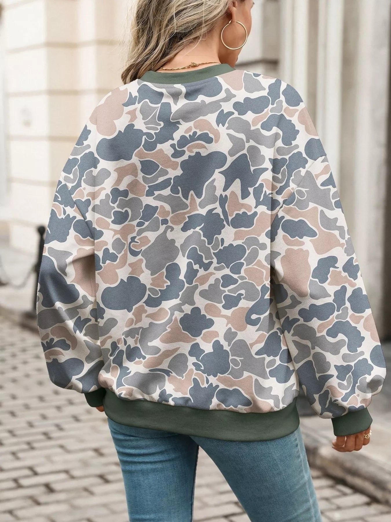 Leaf Print Sweatshirt with Contrasting Trim - Bitsy Gypsy Boutique