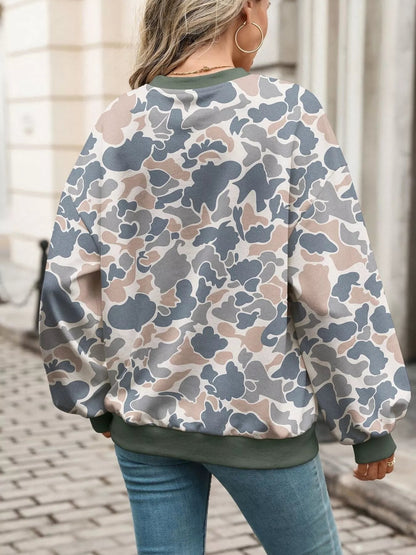 Leaf Print Sweatshirt with Contrasting Trim - Bitsy Gypsy Boutique