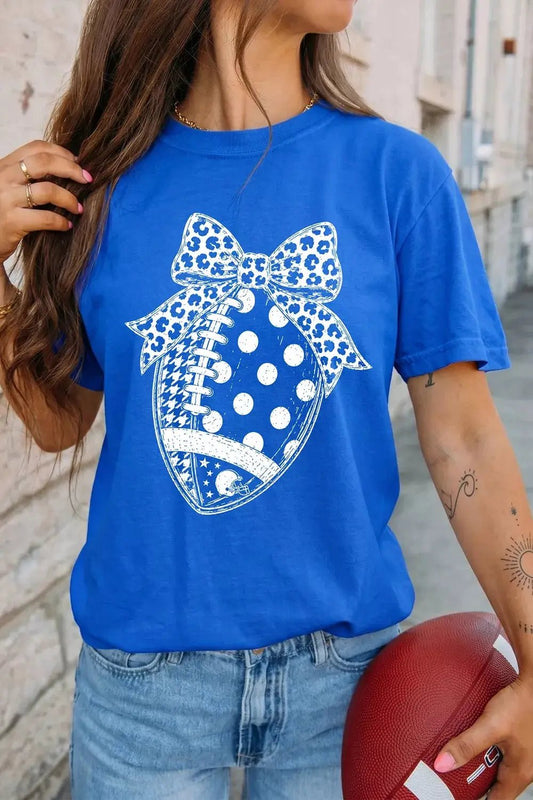 Leopard Bow Polka Dot Football Graphic Game Day T Shirt - Bitsy Gypsy Boutique