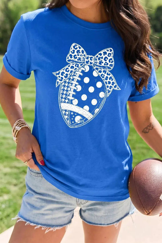 Leopard Bow Polka Dot Football Graphic Game Day T Shirt - Bitsy Gypsy Boutique