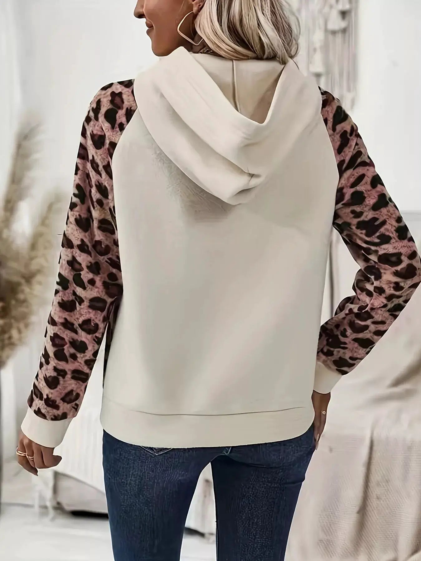 Leopard Button Detail Hoodie - Bitsy Gypsy Boutique