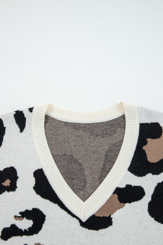 Leopard Colorblock Drop Shoulder V - Neck Sweater - Bitsy Gypsy Boutique