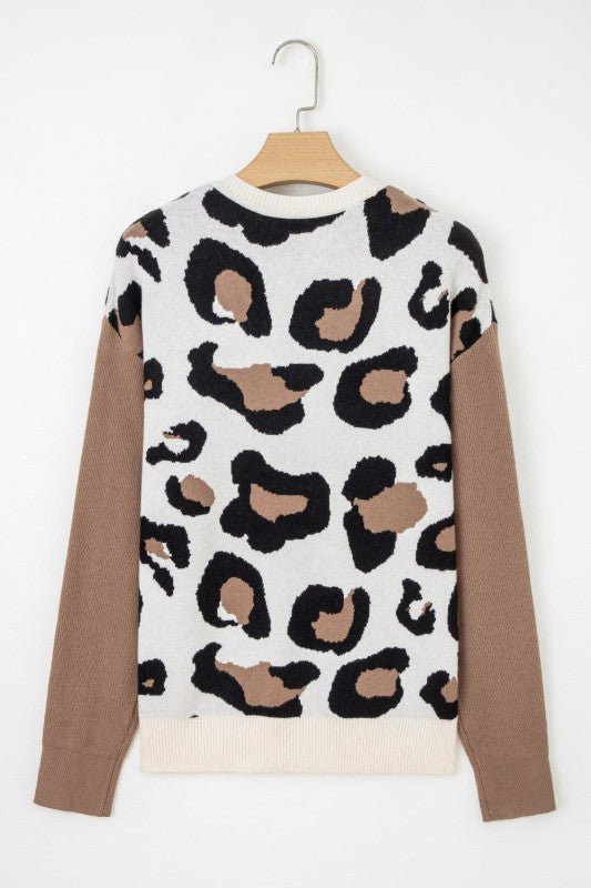 Leopard Colorblock Drop Shoulder V - Neck Sweater - Bitsy Gypsy Boutique