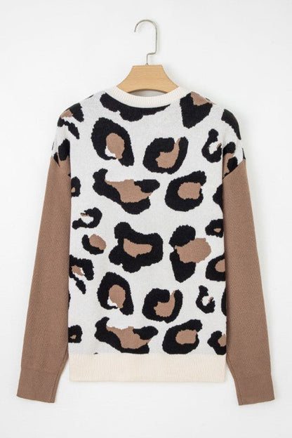 Leopard Colorblock Drop Shoulder V - Neck Sweater - Bitsy Gypsy Boutique