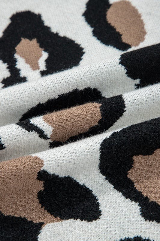 Leopard Colorblock Drop Shoulder V - Neck Sweater - Bitsy Gypsy Boutique