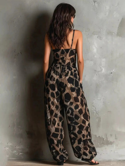 Leopard Front Tie Detail Wide-Leg Jumpsuit - Bitsy Gypsy Boutique
