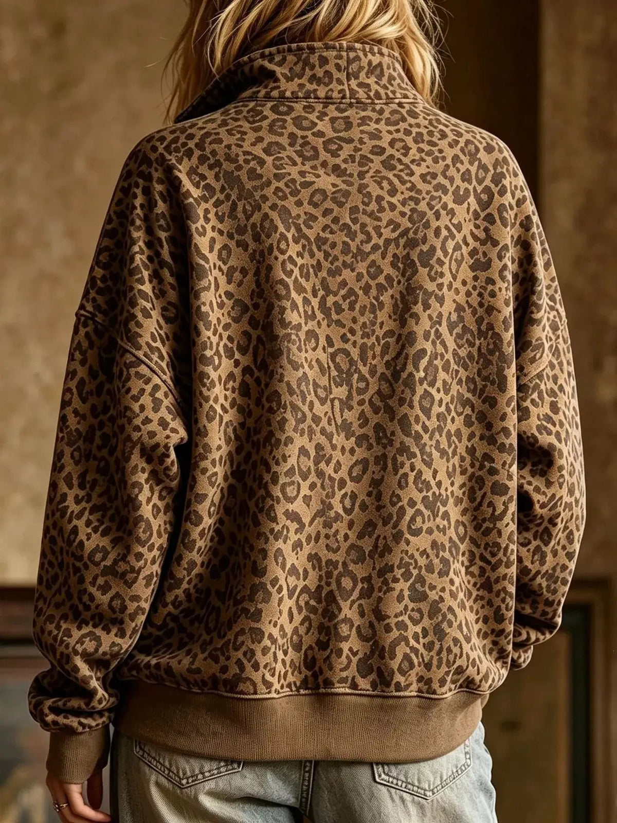 Leopard Half Zip Oversized Sweatshirt - Bitsy Gypsy Boutique