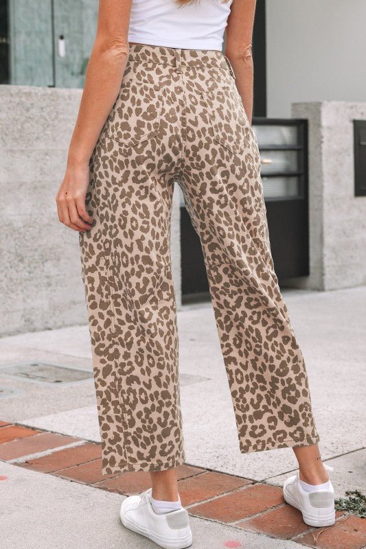 Leopard High Waist Straight Jeans - Bitsy Gypsy Boutique