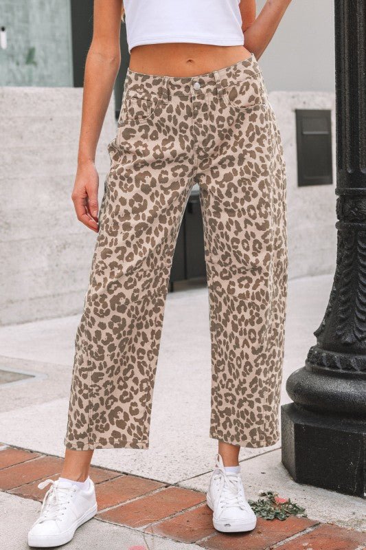 Leopard High Waist Straight Jeans - Bitsy Gypsy Boutique