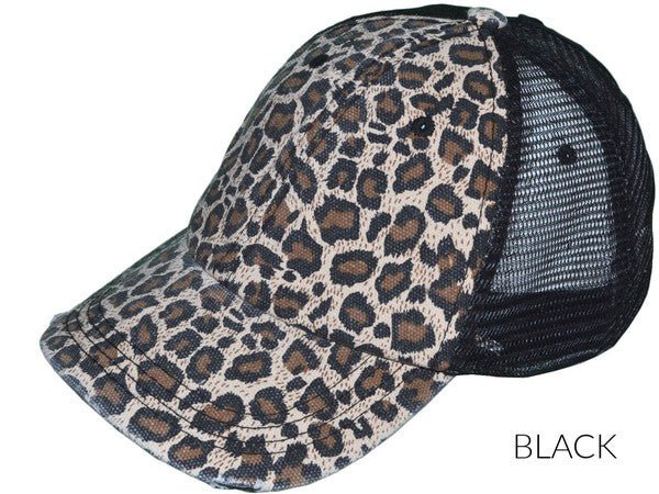 Leopard Messy Bun Hat - Bitsy Gypsy Boutique