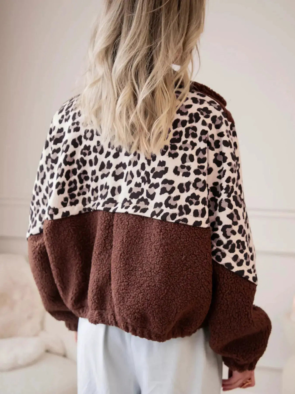 Leopard Patchwork Brown Fleece Zip Up Collar Jacket - Bitsy Gypsy Boutique