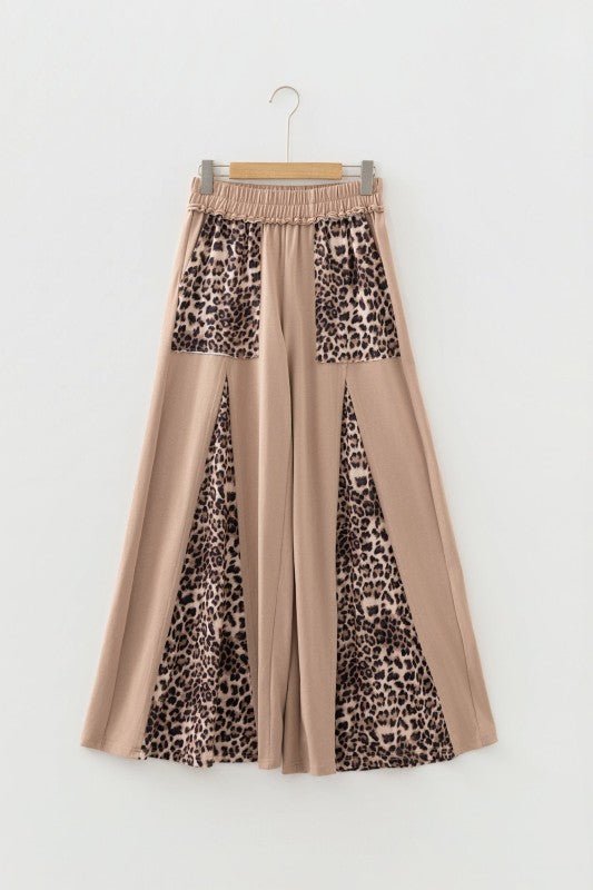 Leopard Patchwork Mineral Wash Wide Leg Pants - Bitsy Gypsy Boutique