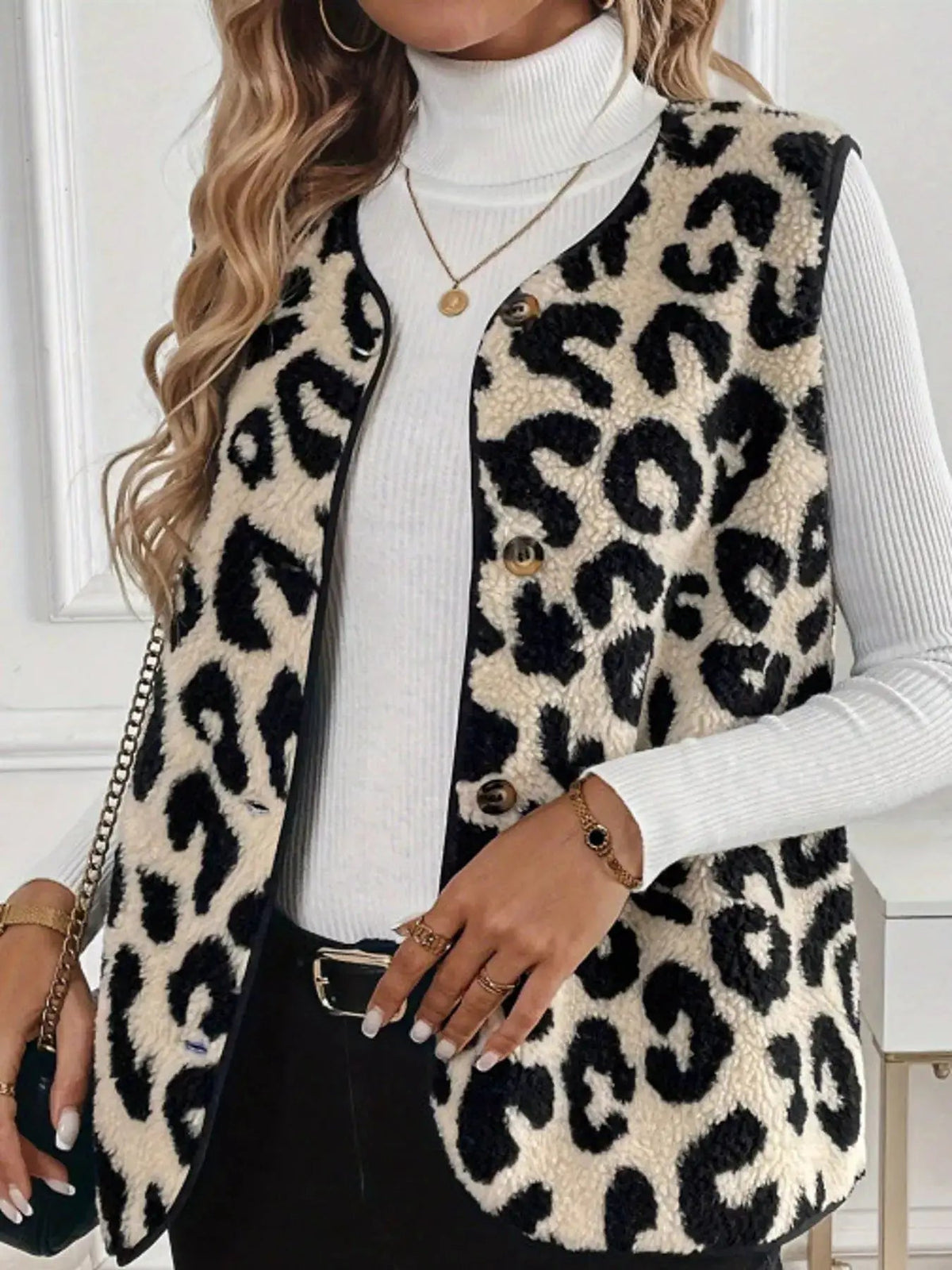Leopard Print Button Front Lined Vest - Bitsy Gypsy Boutique