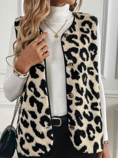 Leopard Print Button Front Lined Vest - Bitsy Gypsy Boutique