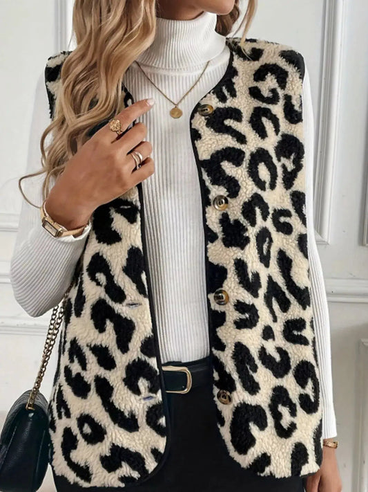 Leopard Print Button Front Lined Vest - Bitsy Gypsy Boutique