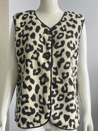 Leopard Print Button Front Lined Vest - Bitsy Gypsy Boutique