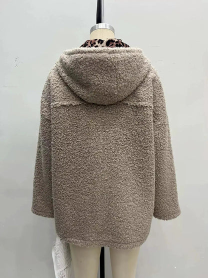 Leopard Print Lined Beige Zip-Up Hooded Fleece Jacket - Bitsy Gypsy Boutique