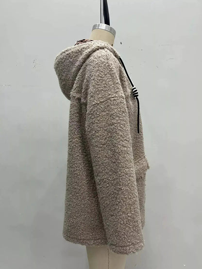 Leopard Print Lined Beige Zip-Up Hooded Fleece Jacket - Bitsy Gypsy Boutique