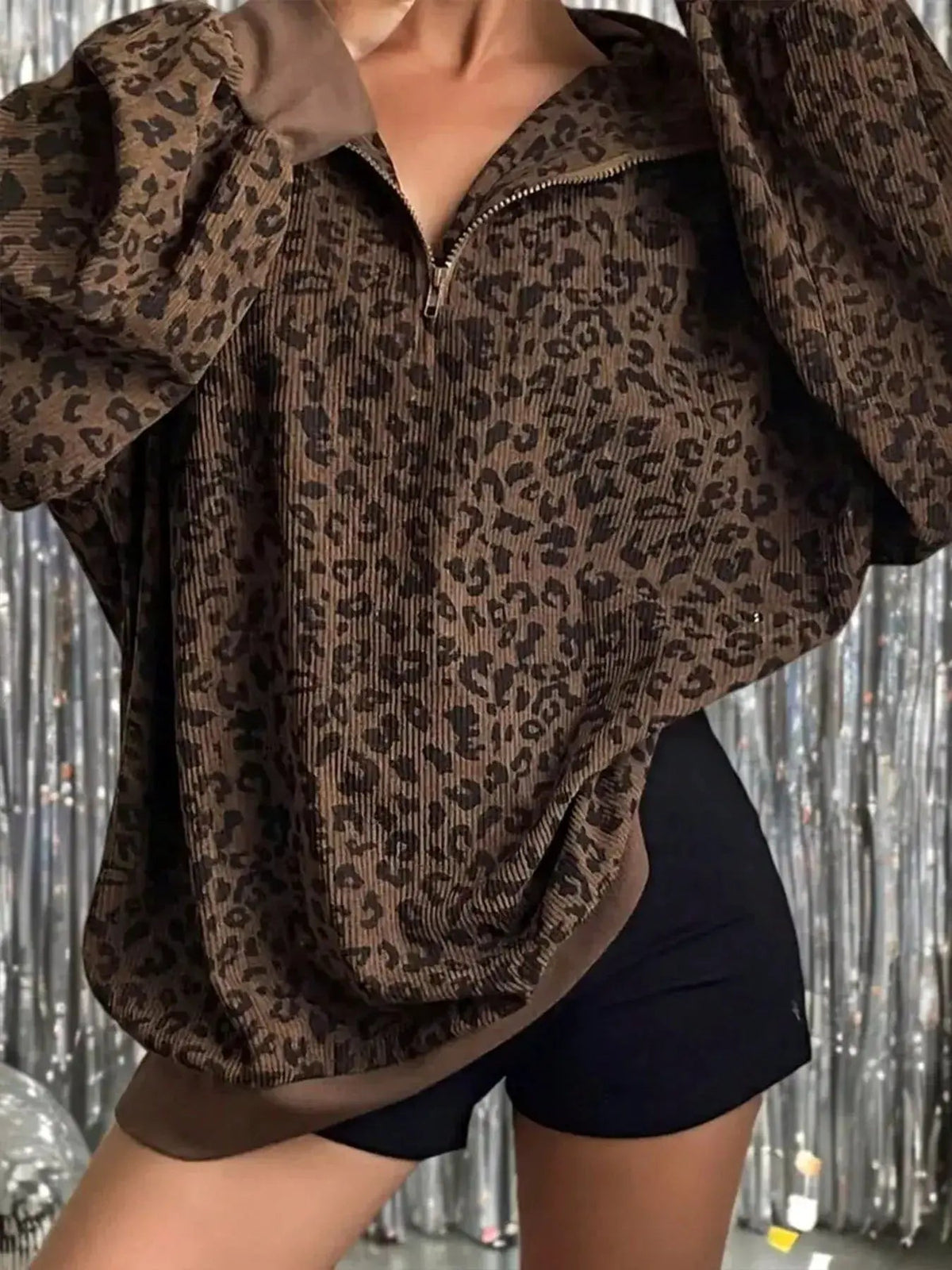 Leopard Print Quarter-Zip Sweatshirt - Bitsy Gypsy Boutique