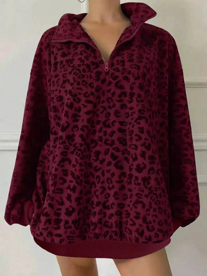 Leopard Print Quarter-Zip Sweatshirt - Bitsy Gypsy Boutique