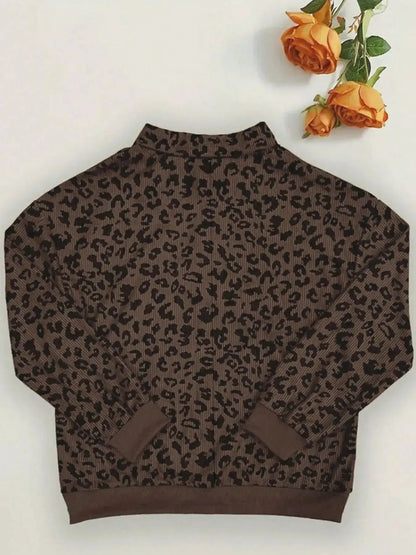 Leopard Print Quarter-Zip Sweatshirt - Bitsy Gypsy Boutique