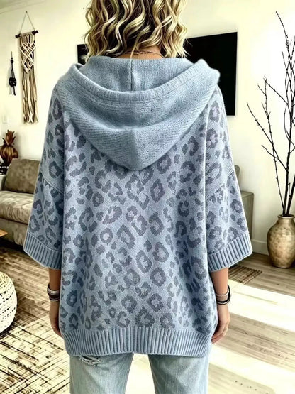 Leopard Print Ribbed Drawstring Hooded Sweater - Bitsy Gypsy Boutique