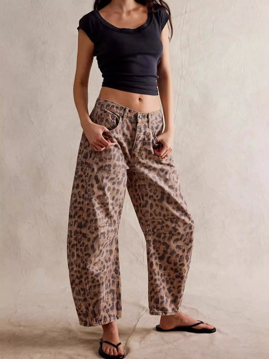 Leopard Print Wide Leg Jeans by Trendsi