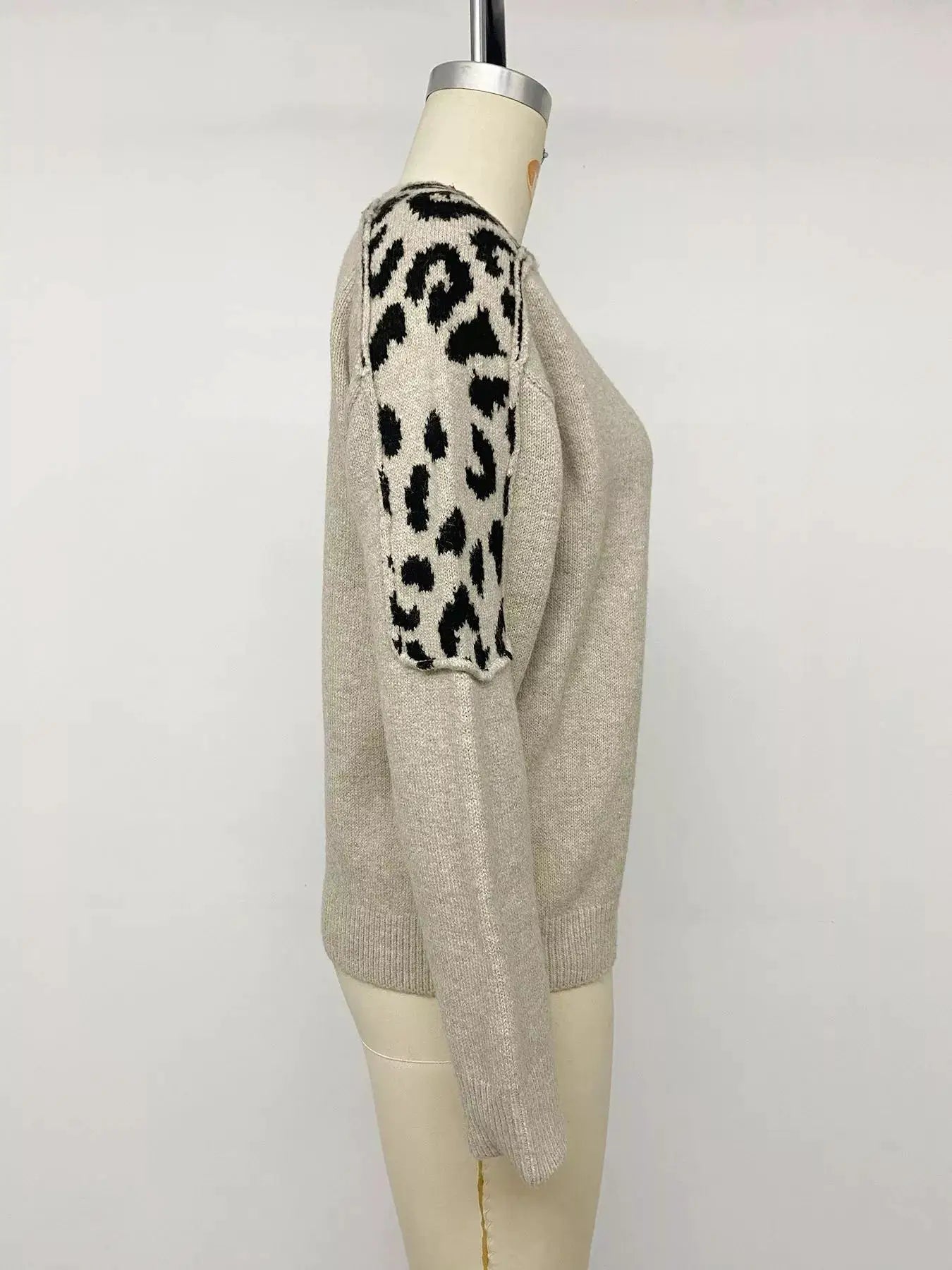 Leopard Round Neck Sweater by Trendsi