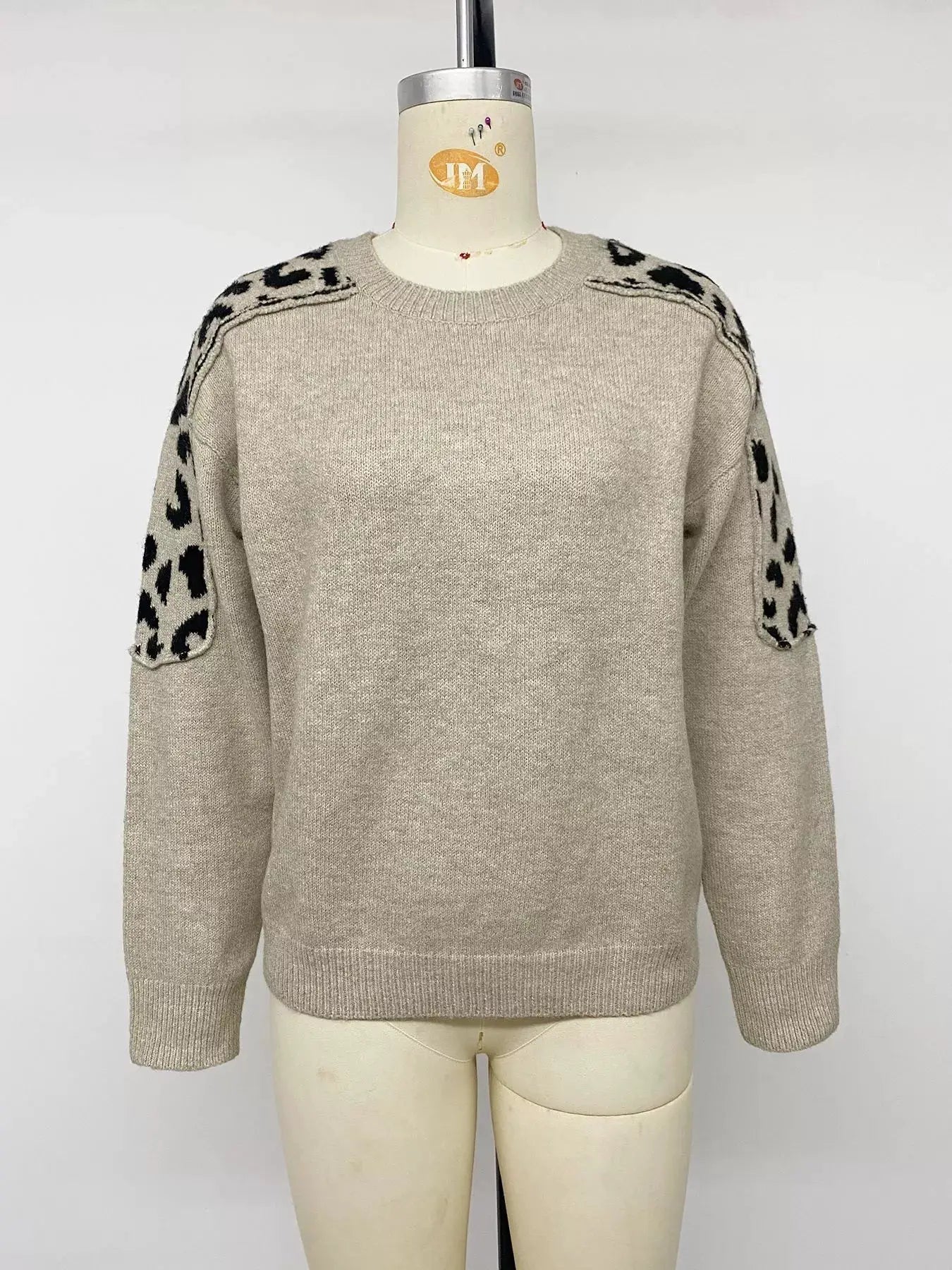 Leopard Round Neck Sweater by Trendsi
